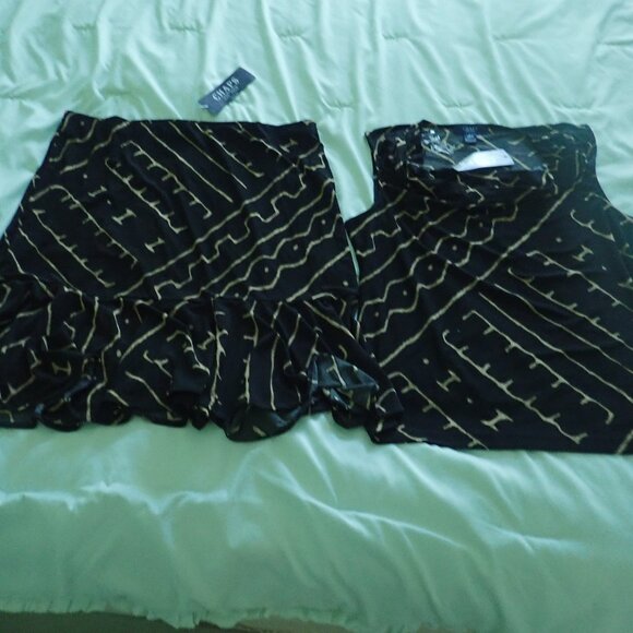 CHAPS 2 PC Flared Skirt and Sleeveless Top Black/Tan Size Large - Picture 1 of 4
